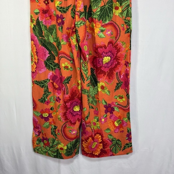 📣 Cynthia Rowley linen bright floral pull on wide leg pants - Picture 7 of 8